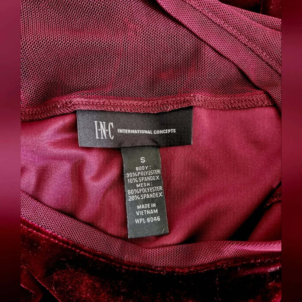 $8 Only Today SALE !!! I.N.C Burgundy Velvet And Mesh Top Size S - Picture 5 of 5